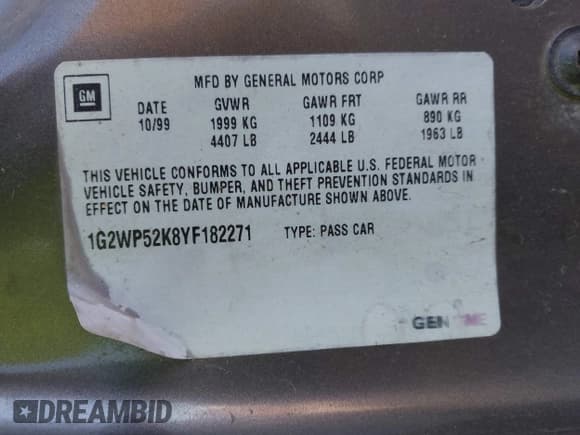 ✅ 2000 Pontiac Grand Prix GT • VIN: 1G2WP52K8YF182271 • Lot: 43603266. Listed on IAAI with 142,211 mi. Free auction sales archive from the USA and detailed vehicle history report at DreamBid. Image 9.