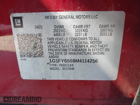 ✅ 2021 Chevrolet Bolt EV LT • VIN: 1G1FY6S08M4114256 • Lot: 43408605. Listed on IAAI with 93,240 mi. Free auction sales archive from the USA and detailed vehicle history report at DreamBid. Image 9.