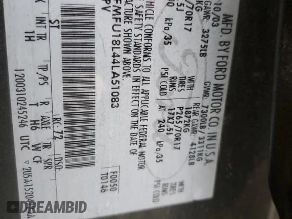 ✅ 2004 Ford Expedition Eddie Bauer • VIN: 1FMFU18L44LA51083 • Лот: 93775935. Опубликован ранее на Copart с пробегом 214 491 миль. Бесплатный доступ к архиву аукционных продаж из США и подробный отчёт об истории автомобиля на DreamBid. Изображение 13.