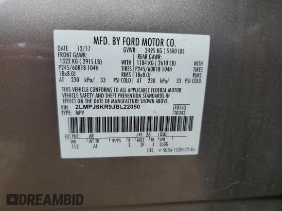 ✅ 2018 Lincoln MKX Select • VIN: 2LMPJ6KR9JBL22050 • Lot: 66818305. Listed on Copart with 102,134 mi. Free auction sales archive from the USA and detailed vehicle history report at DreamBid. Image 13.