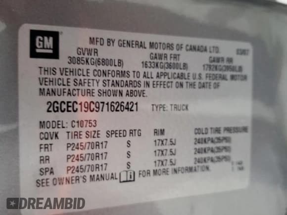 ✅ 2007 Chevrolet Silverado 1500 Work Truck • VIN: 2GCEC19C971626421 • Lot: 59848765. Listed on Copart with 140,384 mi. Free auction sales archive from the USA and detailed vehicle history report at DreamBid. Image 13.