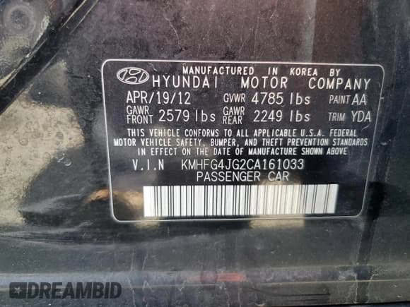 ✅ 2012 Hyundai Azera • VIN: KMHFG4JG2CA161033 • Лот: 52819405. Опубликован ранее на Copart с пробегом 89 102 миль. Бесплатный доступ к архиву аукционных продаж из США и подробный отчёт об истории автомобиля на DreamBid. Изображение 14.