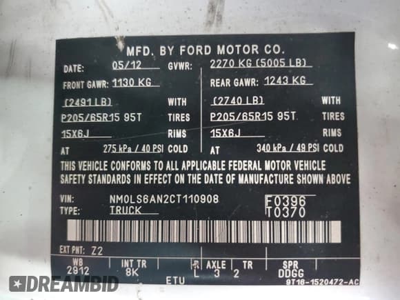 ✅ 2012 Ford Transit Connect XL • VIN: NM0LS6AN2CT110908 • Lot: 51459455. Listed on Copart with 253,388 mi. Free auction sales archive from the USA and detailed vehicle history report at DreamBid. Image 13.