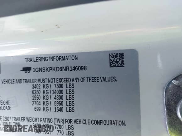 2022 Chevrolet Tahoe Z71 z VIN 1GNSKPKD6NR146098, wystawiony jako IAAI lot #41340984 z przebiegiem 44 082 mil mil oraz . Historia ofert i sprzedaży dostępna na DreamBid. Obrazek 9.