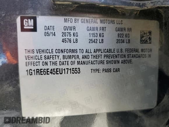 ✅ 2014 Chevrolet Volt • VIN: 1G1RE6E45EU171553 • Lot: 65868964. Wystawiony na Copart z przebiegiem 216 917 mil. Bezpłatny archiwum sprzedaży aukcyjnych z USA i szczegółowy raport historii pojazdu na DreamBid. Zdjęcie 12.