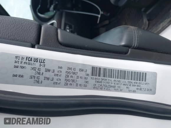 2018 Jeep Grand Cherokee Altitude z VIN 1C4RJFAGXJC504400, wystawiony jako IAAI lot #43318140 z przebiegiem 100 572 mil mil oraz . Historia ofert i sprzedaży dostępna na DreamBid. Obrazek 9.