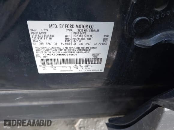 ✅ 2022 Ford Explorer XLT • VIN: 1FMSK7DH8NGB75800 • Lot: 41581992. Wystawiony na IAAI z przebiegiem 26 692 mil. Bezpłatny archiwum sprzedaży aukcyjnych z USA i szczegółowy raport historii pojazdu na DreamBid. Zdjęcie 9.