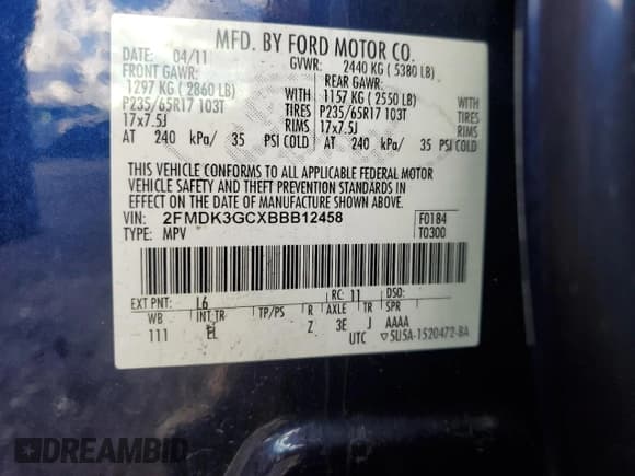 ✅ 2011 Ford Edge SE • VIN: 2FMDK3GCXBBB12458 • Лот: 87214355. Опубликован ранее на Copart с пробегом 121 772 миль. Бесплатный доступ к архиву аукционных продаж из США и подробный отчёт об истории автомобиля на DreamBid. Изображение 14.