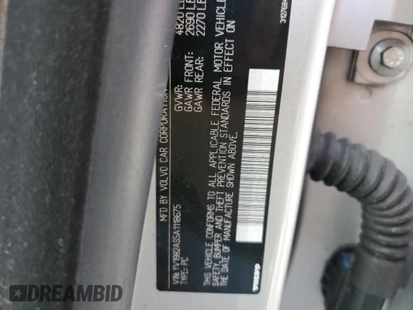 ✅ 2010 Volvo S80 I6 • VIN: YV1982AS5A1118675 • Lot: 87250565. Listed on Copart with 165,506 mi. Free auction sales archive from the USA and detailed vehicle history report at DreamBid. Image 13.