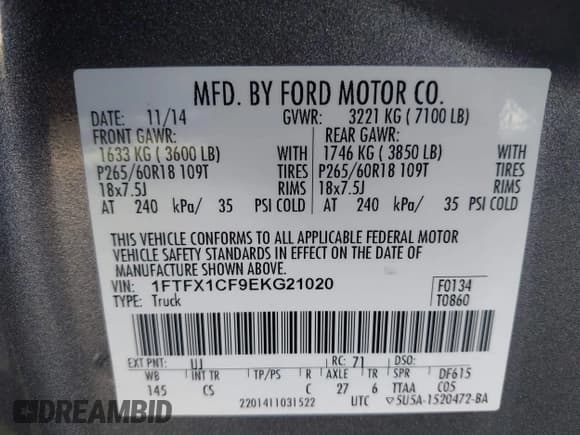 ✅ 2014 Ford F-150 XL • VIN: 1FTFX1CF9EKG21020 • Lot: 43165542. Listed on IAAI with 97,621 mi. Free auction sales archive from the USA and detailed vehicle history report at DreamBid. Image 9.