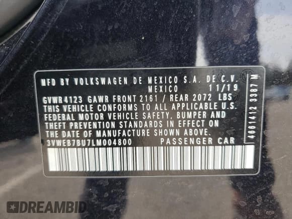 ✅ 2020 Volkswagen Jetta SEL • VIN: 3VWEB7BU7LM004800 • Lot: 81953565. Listed on Copart with 163,165 mi. Free auction sales archive from the USA and detailed vehicle history report at DreamBid. Image 12.