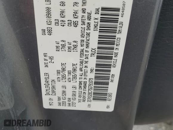 ✅ 2005 Dodge 2500 SLT • VIN: 3D7KS28C75G791679 • Lot: 66553705. Listed on Copart with 164,836 mi. Free auction sales archive from the USA and detailed vehicle history report at DreamBid. Image 12.