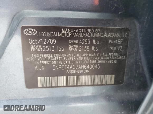 ✅ 2010 Hyundai Sonata GLS • VIN: 5NPET4AC7AH640045 • Лот: 82372944. Опубликован ранее на Copart с пробегом 183 210 миль. Бесплатный доступ к архиву аукционных продаж из США и подробный отчёт об истории автомобиля на DreamBid. Изображение 13.