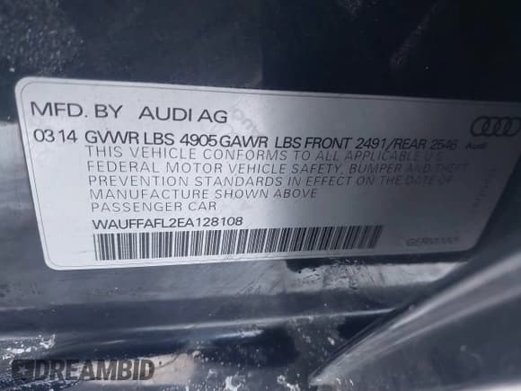 ✅ 2014 Audi A4 Premium Plus • VIN: WAUFFAFL2EA128108 • Lot: 41411890. Listed on IAAI with 22,710 mi. Free auction sales archive from the USA and detailed vehicle history report at DreamBid. Image 9.