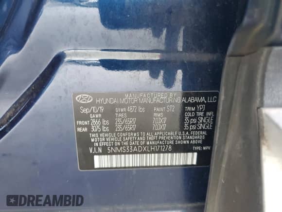 2020 Hyundai Santa Fe SEL z VIN 5NMS33ADXLH171278, wystawiony jako Copart lot #68821305 z przebiegiem 136 529 mil mil oraz Szkoda całkowita • Salvage title. Historia ofert i sprzedaży dostępna na DreamBid. Obrazek 13.