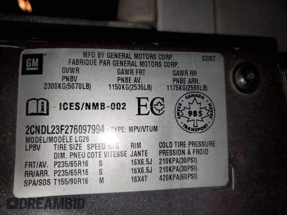 ✅ 2007 Chevrolet Equinox LS • VIN: 2CNDL23F276097994 • Лот: 65417084. Опубликован ранее на Copart с пробегом 246 393 миль. Бесплатный доступ к архиву аукционных продаж из США и подробный отчёт об истории автомобиля на DreamBid. Изображение 13.