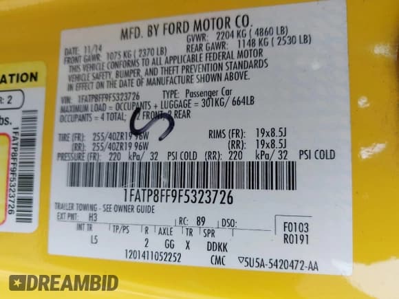 ✅ 2015 Ford Mustang GT Premium • VIN: 1FATP8FF9F5323726 • Lot: 42479740. Listed on IAAI with 68,581 mi. Free auction sales archive from the USA and detailed vehicle history report at DreamBid. Image 9.