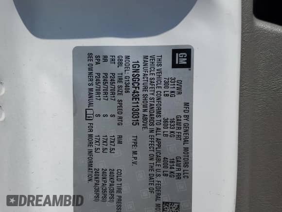 2014 Chevrolet Express Passenger 1LT with VIN 1GNSGCF43E1130315, listed as a Copart auction lot 69969665 with 148,721 mi miles and Salvage title. Bid and sale history available at DreamBid. Image 14.