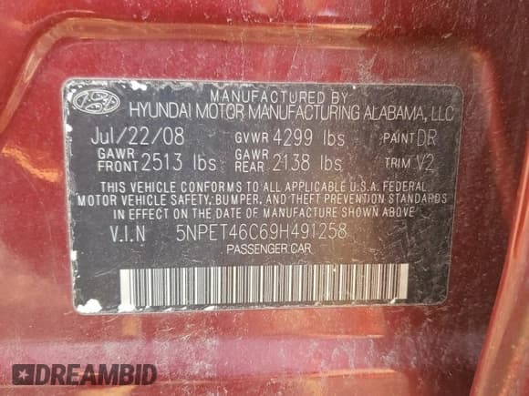 ✅ 2009 Hyundai Sonata GLS • VIN: 5NPET46C69H491258 • Лот: 58218824. Опубликован ранее на Copart с пробегом 151 391 миль. Бесплатный доступ к архиву аукционных продаж из США и подробный отчёт об истории автомобиля на DreamBid. Изображение 12.