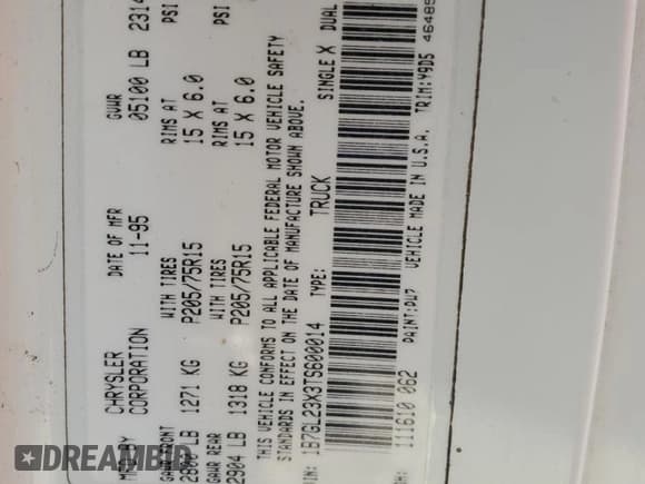 ✅ 1996 Dodge Dakota • VIN: 1B7GL23X3TS600014 • Lot: 89890275. Listed on Copart with 104,240 mi. Free auction sales archive from the USA and detailed vehicle history report at DreamBid. Image 12.