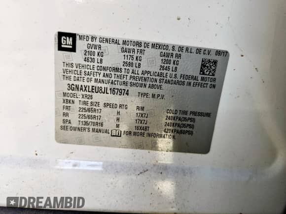 2018 Chevrolet Equinox LT с VIN 3GNAXLEU8JL167974, выставлен на аукционе Copart как лот 66284075 с пробегом 132 446 миль миль и Списание • Salvage title. История ставок и продаж доступна на DreamBid. Изображение 13.