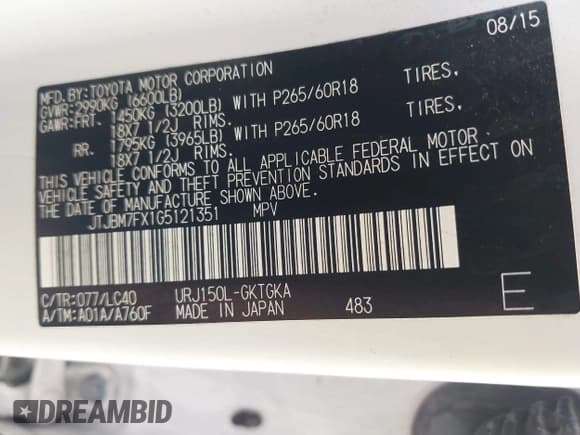 ✅ 2016 Lexus GX 460 • VIN: JTJBM7FX1G5121351 • Lot: 42495620. Listed on IAAI with 164,258 mi. Free auction sales archive from the USA and detailed vehicle history report at DreamBid. Image 9.