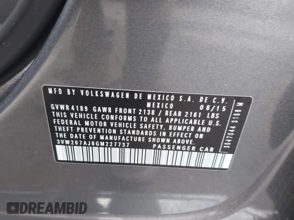 ✅ 2016 Volkswagen Jetta S • VIN: 3VW267AJ6GM227737 • Лот: 43439881. Опубликован ранее на IAAI с пробегом 135 769 миль. Бесплатный доступ к архиву аукционных продаж из США и подробный отчёт об истории автомобиля на DreamBid. Изображение 9.