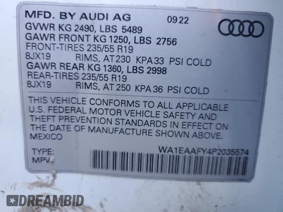 ✅ 2023 Audi Q5 S line Premium Plus • VIN: WA1EAAFY4P2035574 • Lot: 55351055. Listed on Copart with 19,777 mi. Free auction sales archive from the USA and detailed vehicle history report at DreamBid. Image 13.