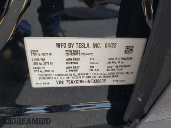 ✅ 2022 Tesla Model X • VIN: 7SAXCDE56NF339696 • Lot: 42481643. Wystawiony na IAAI z przebiegiem 25 934 mil. Bezpłatny archiwum sprzedaży aukcyjnych z USA i szczegółowy raport historii pojazdu na DreamBid. Zdjęcie 9.