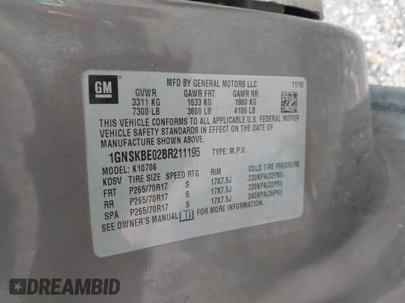 2011 Chevrolet Tahoe LT с VIN 1GNSKBE02BR211195, выставлен на аукционе IAAI как лот 43600553 с пробегом 249 409 миль миль и . История ставок и продаж доступна на DreamBid. Изображение 9.