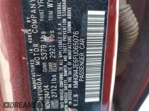 2015 Hyundai Genesis 3.8L с VIN KMHGN4JE6FU065076, выставлен на аукционе Copart как лот 75275004 с пробегом Не указан миль и Списание • Salvage title. История ставок и продаж доступна на DreamBid. Изображение 12.