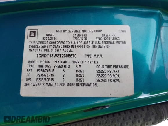 ✅ 1996 Chevrolet Blazer • VIN: 1GNDT13W3T2305670 • Lot: 43289049. Wystawiony na IAAI z przebiegiem 162 629 mil. Bezpłatny archiwum sprzedaży aukcyjnych z USA i szczegółowy raport historii pojazdu na DreamBid. Zdjęcie 9.
