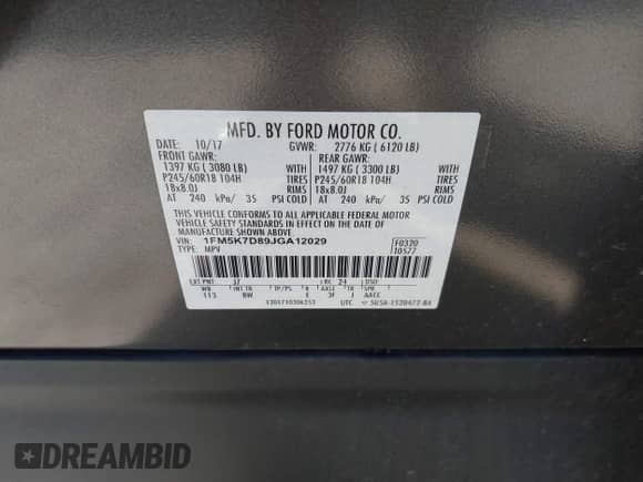 2018 Ford Explorer XLT с VIN 1FM5K7D89JGA12029, выставлен на аукционе IAAI как лот 38635439 с пробегом 43 356 миль миль и . История ставок и продаж доступна на DreamBid. Изображение 9.