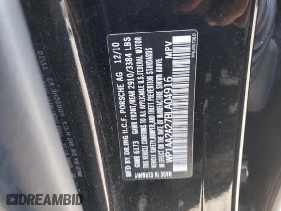 ✅ 2011 Porsche Cayenne • VIN: WP1AA2A27BLA04916 • Lot: 60176585. Listed on Copart with Not provided. Free auction sales archive from the USA and detailed vehicle history report at DreamBid. Image 12.