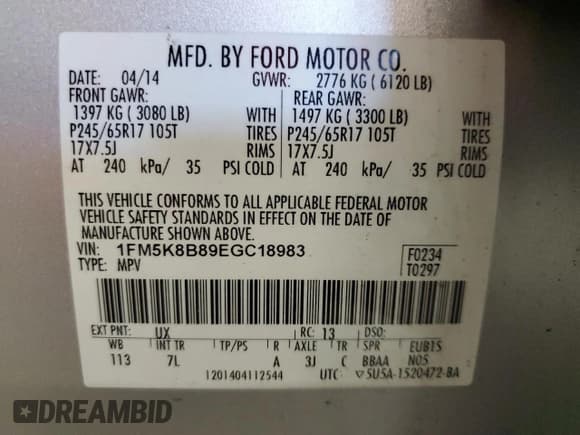 ✅ 2014 Ford Explorer • VIN: 1FM5K8B89EGC18983 • Lot: 54563335. Wystawiony na Copart z przebiegiem 112 376 mil. Bezpłatny archiwum sprzedaży aukcyjnych z USA i szczegółowy raport historii pojazdu na DreamBid. Zdjęcie 13.