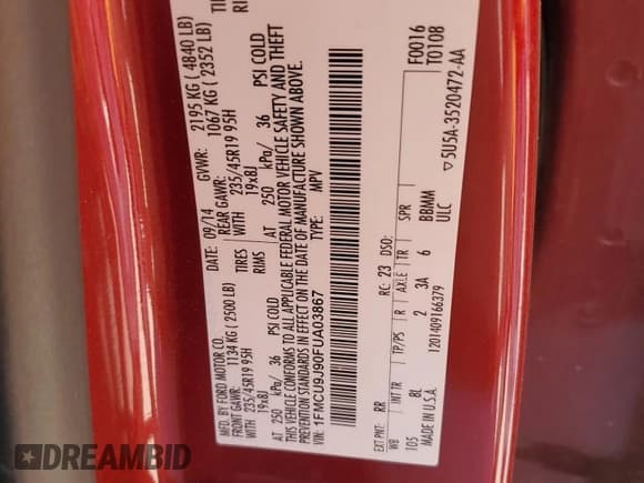 ✅ 2015 Ford Escape Titanium • VIN: 1FMCU9J90FUA03867 • Lot: 92050675. Wystawiony na Copart z przebiegiem 210 847 mil. Bezpłatny archiwum sprzedaży aukcyjnych z USA i szczegółowy raport historii pojazdu na DreamBid. Zdjęcie 13.