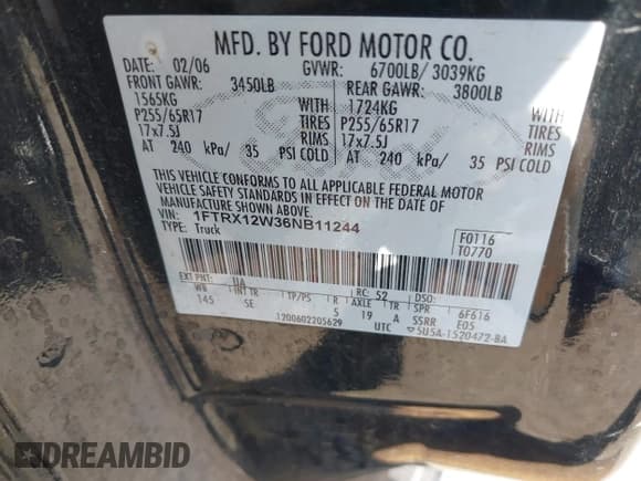 ✅ 2006 Ford F-150 STX • VIN: 1FTRX12W36NB11244 • Lot: 42246499. Listed on IAAI with 313,225 mi. Free auction sales archive from the USA and detailed vehicle history report at DreamBid. Image 9.