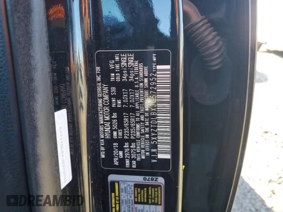 ✅ 2018 Hyundai Santa Fe 2.4L • VIN: 5XYZTDLBXJG572952 • Lot: 91372275. Wystawiony na Copart z przebiegiem 173 156 mil mil. Skorzystaj z bezpłatnego archiwum sprzedaży aukcyjnych z USA i zobacz szczegółowy raport historii pojazdu na DreamBid. Zdjęcie 13.