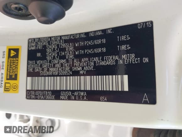 ✅ 2015 Toyota Highlander LE Plus • VIN: 5TDZKRFH9FS099524 • Lot: 41754846. Wystawiony na IAAI z przebiegiem 164 295 mil. Bezpłatny archiwum sprzedaży aukcyjnych z USA i szczegółowy raport historii pojazdu na DreamBid. Zdjęcie 9.