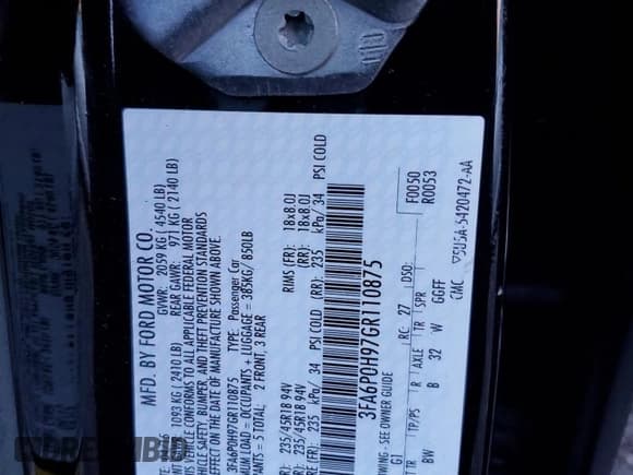 ✅ 2016 Ford Fusion SE • VIN: 3FA6P0H97GR110875 • Лот: 90848855. Опубликован ранее на Copart с пробегом 34 460 миль. Бесплатный доступ к архиву аукционных продаж из США и подробный отчёт об истории автомобиля на DreamBid. Изображение 12.