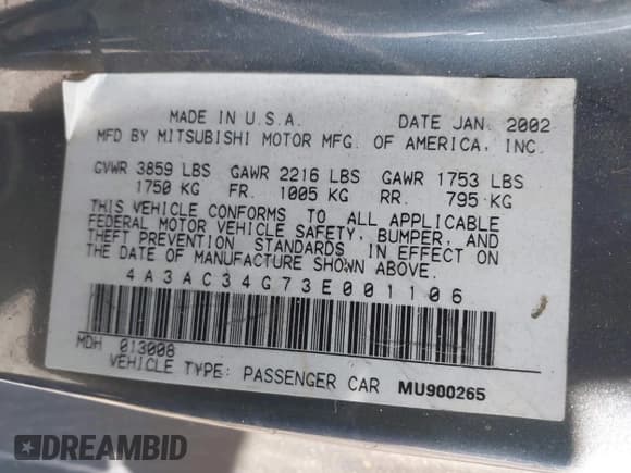 ✅ 2003 Mitsubishi Eclipse RS • VIN: 4A3AC34G73E001106 • Лот: 41728594. Опубликован ранее на IAAI с пробегом 118 913 миль. Бесплатный доступ к архиву аукционных продаж из США и подробный отчёт об истории автомобиля на DreamBid. Изображение 9.