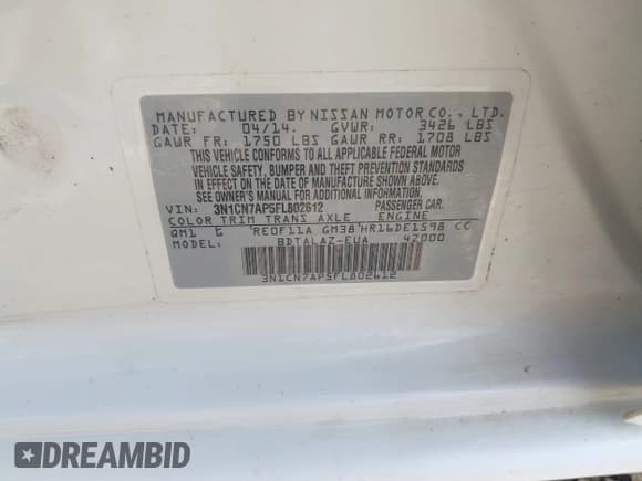 ✅ 2015 Nissan Versa S Plus • VIN: 3N1CN7AP5FL802612 • Лот: 42813590. Опубликован ранее на IAAI с пробегом 133 207 миль. Бесплатный доступ к архиву аукционных продаж из США и подробный отчёт об истории автомобиля на DreamBid. Изображение 9.