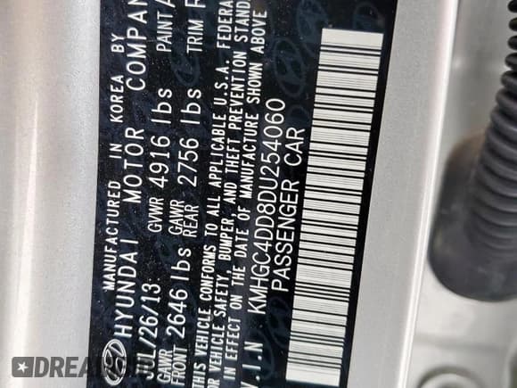 ✅ 2013 Hyundai Genesis 3.8L • VIN: KMHGC4DD8DU254060 • Lot: 57619505. Listed on Copart with 21,210 mi. Free auction sales archive from the USA and detailed vehicle history report at DreamBid. Image 12.