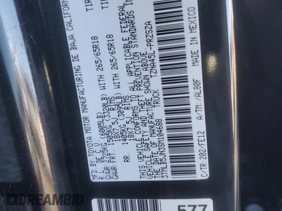 ✅ 2025 Toyota Tacoma SR • VIN: 3TMLB5JN3SM104688 • Lot: 85784015. Listed on Copart with 13,755 mi. Free auction sales archive from the USA and detailed vehicle history report at DreamBid. Image 12.