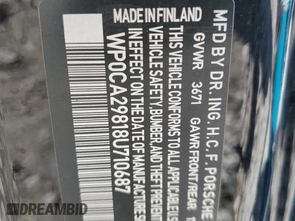 ✅ 2008 Porsche Boxster • VIN: WP0CA29818U710687 • Lot: 86888134. Listed on Copart with 135,660 mi. Free auction sales archive from the USA and detailed vehicle history report at DreamBid. Image 13.
