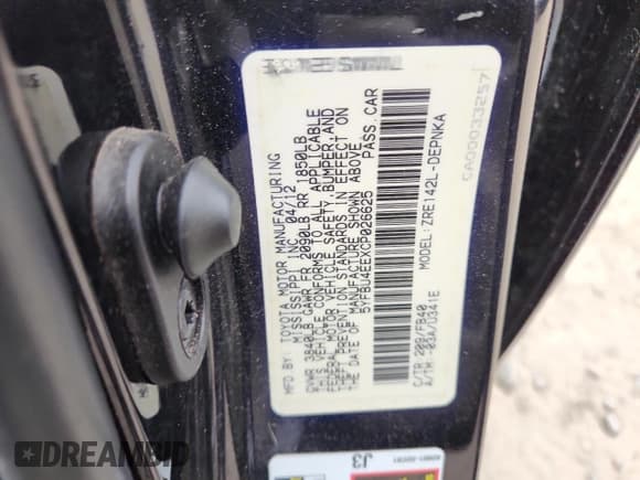 ✅ 2012 Toyota Corolla LE • VIN: 5YFBU4EEXCP026625 • Lot: 93377735. Listed on Copart with 234,822 mi. Free auction sales archive from the USA and detailed vehicle history report at DreamBid. Image 12.