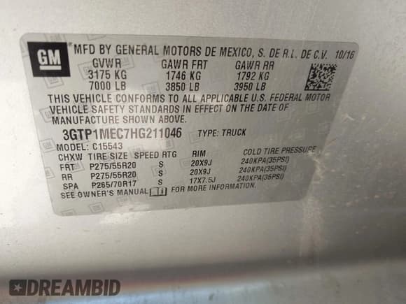 ✅ 2017 GMC Sierra 1500 SLE • VIN: 3GTP1MEC7HG211046 • Lot: 43309428. Listed on IAAI with Not provided. Free auction sales archive from the USA and detailed vehicle history report at DreamBid. Image 9.