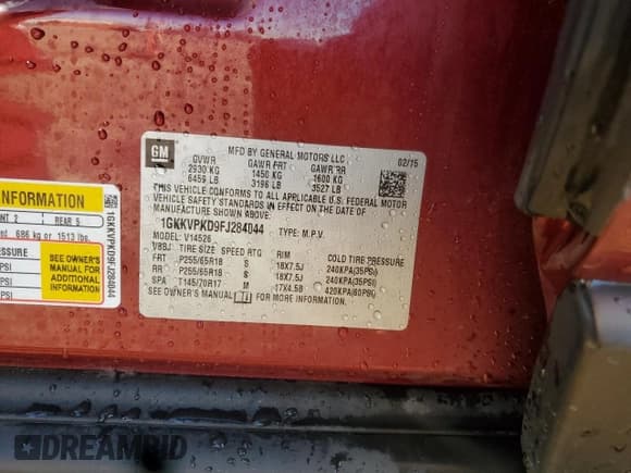 ✅ 2015 GMC Acadia SLE • VIN: 1GKKVPKD9FJ284044 • Lot: 85587265. Listed on Copart with 161,120 mi. Free auction sales archive from the USA and detailed vehicle history report at DreamBid. Image 13.