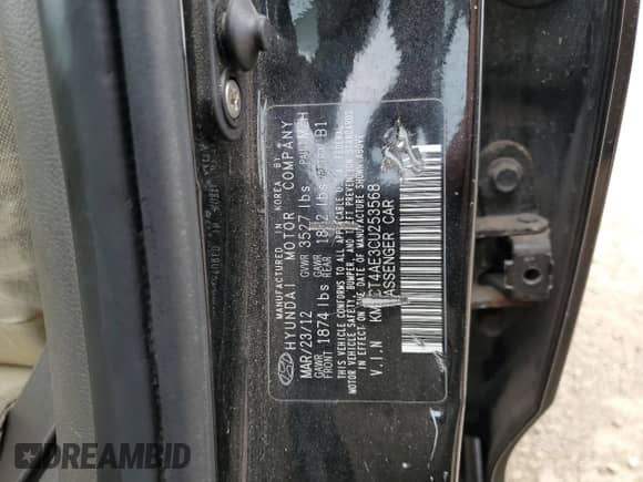 2012 Hyundai Accent GLS with VIN KMHCT4AE3CU253568, listed as a Copart auction lot 86075125 with 57,053 mi miles and Salvage title. Bid and sale history available at DreamBid. Image 12.