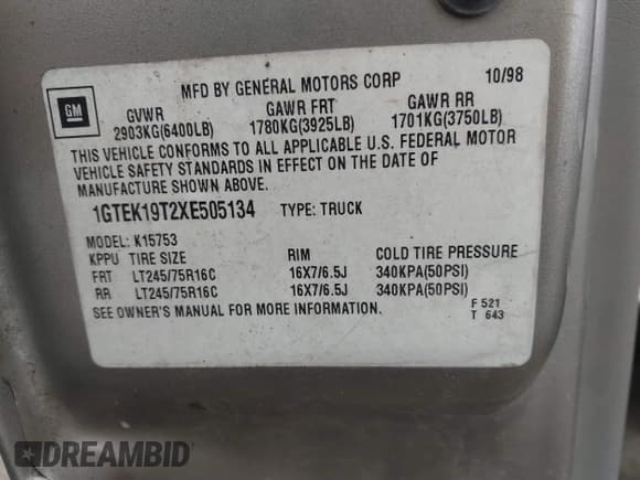 ✅ 1999 GMC Sierra 1500 SLE • VIN: 1GTEK19T2XE505134 • Лот: 41861243. Опубликован ранее на IAAI с пробегом 145 425 миль. Бесплатный доступ к архиву аукционных продаж из США и подробный отчёт об истории автомобиля на DreamBid. Изображение 9.